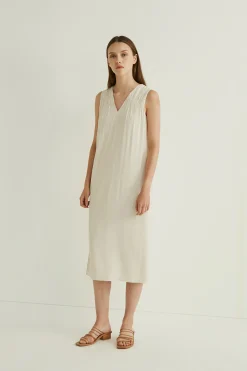 Gathered V-Neck Midi Dress