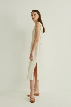 Gathered V-Neck Midi Dress