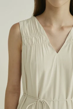 Gathered V-Neck Midi Dress
