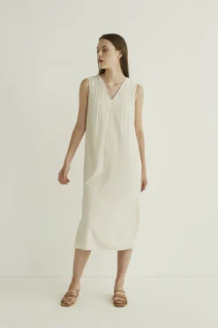 Gathered V-Neck Midi Dress