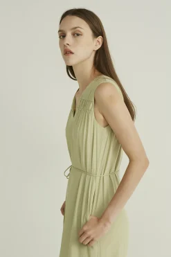 Gathered V-Neck Midi Dress