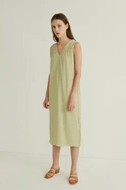 Gathered V-Neck Midi Dress