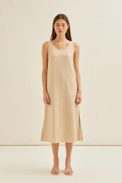 Herringbone Striped Midi Dress