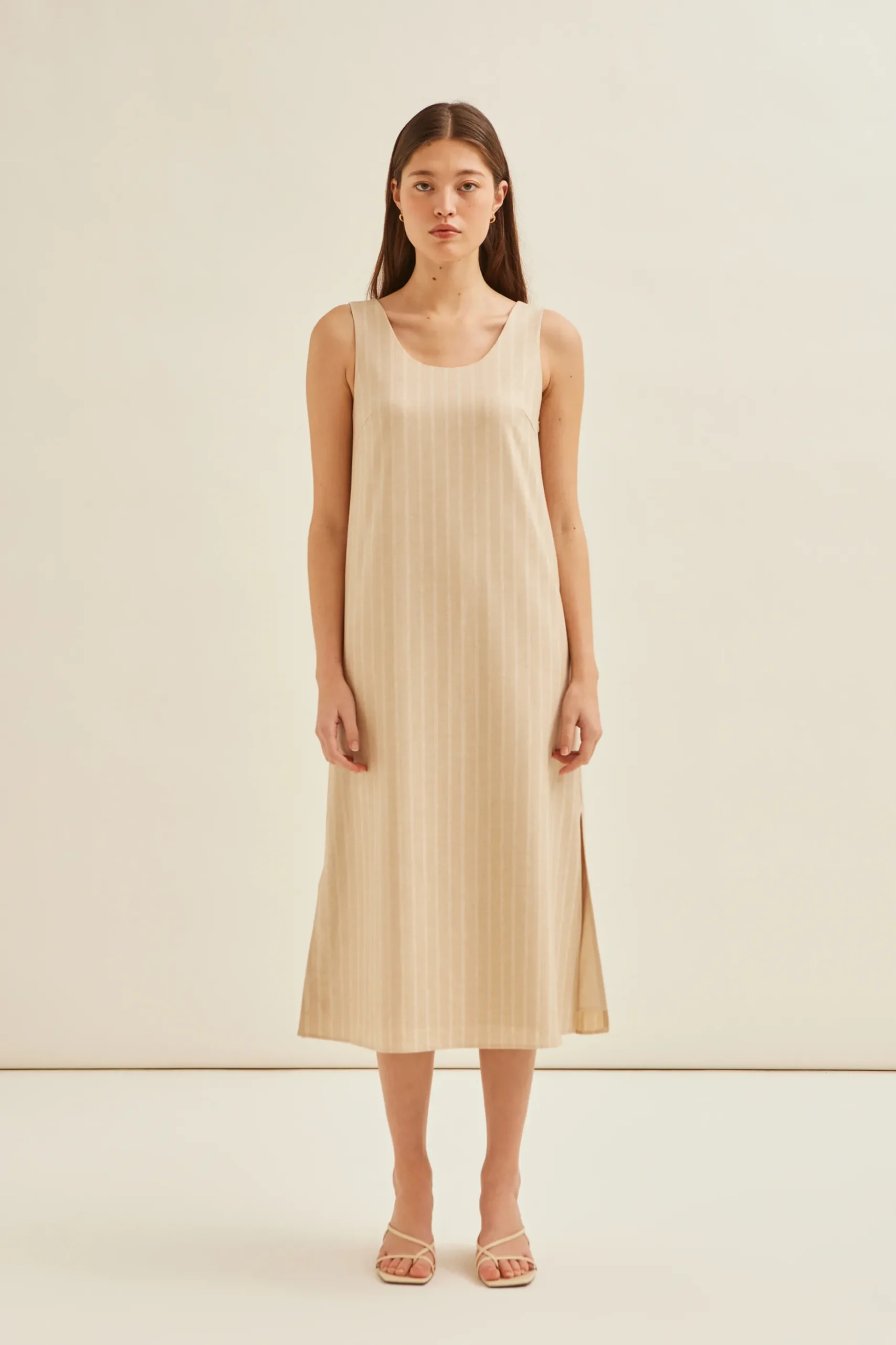 Herringbone Striped Midi Dress