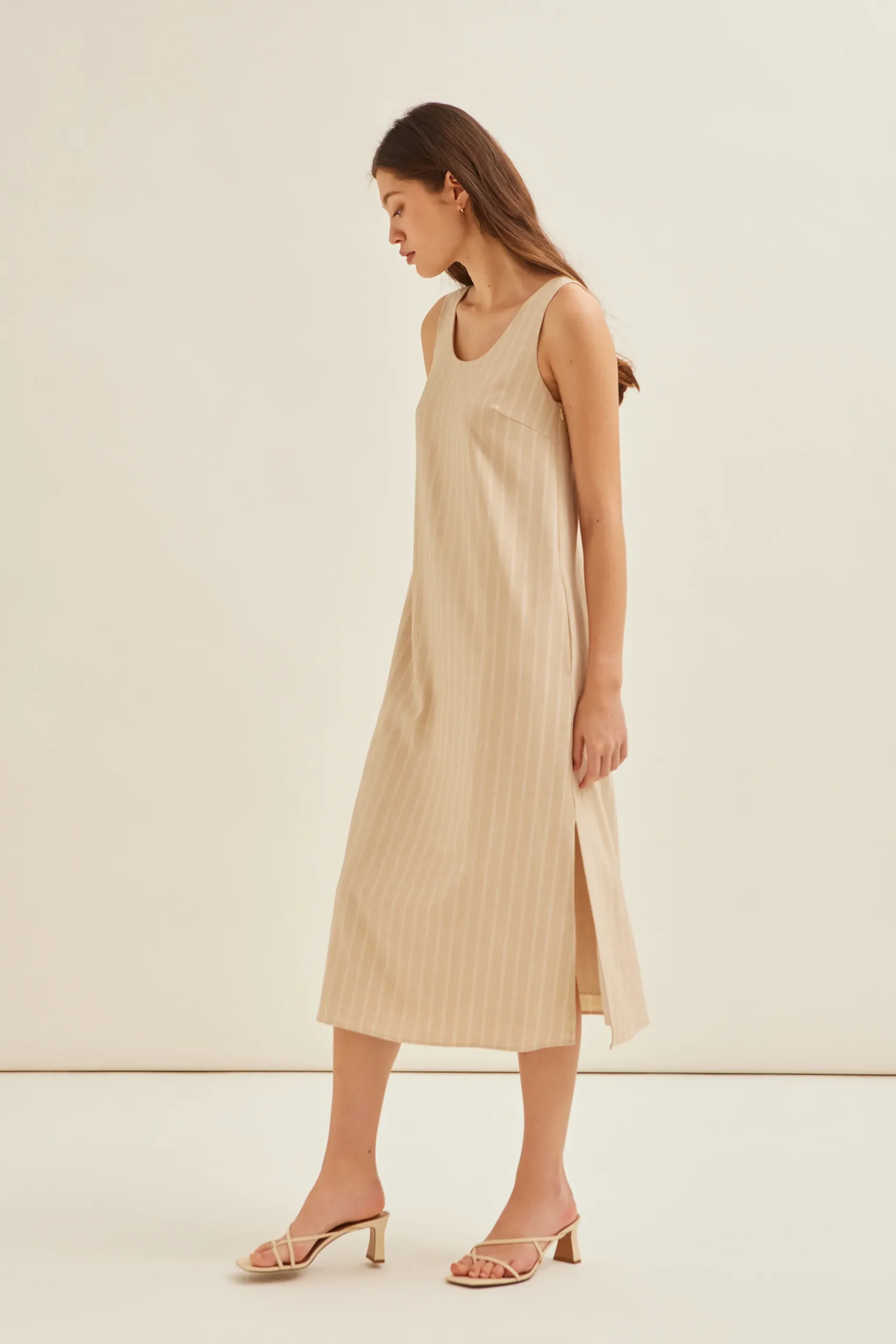 Herringbone Striped Midi Dress