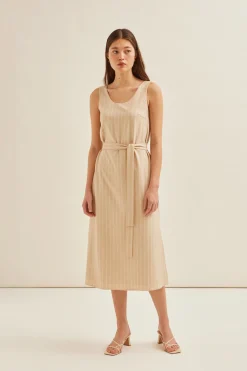 Herringbone Striped Midi Dress