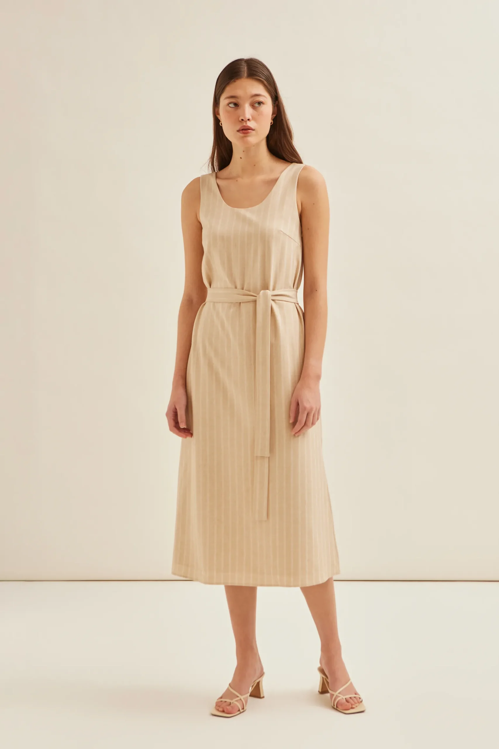 Herringbone Striped Midi Dress