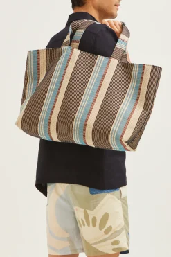 Large Striped Woven Beach Bag