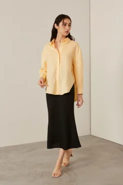 Linen Bias-Cut Midi Skirt