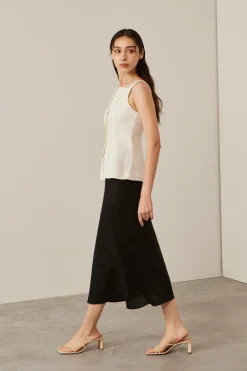 Linen Bias-Cut Midi Skirt