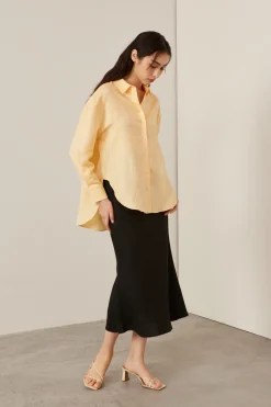 Linen Bias-Cut Midi Skirt