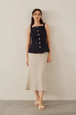 Linen Bias-Cut Midi Skirt