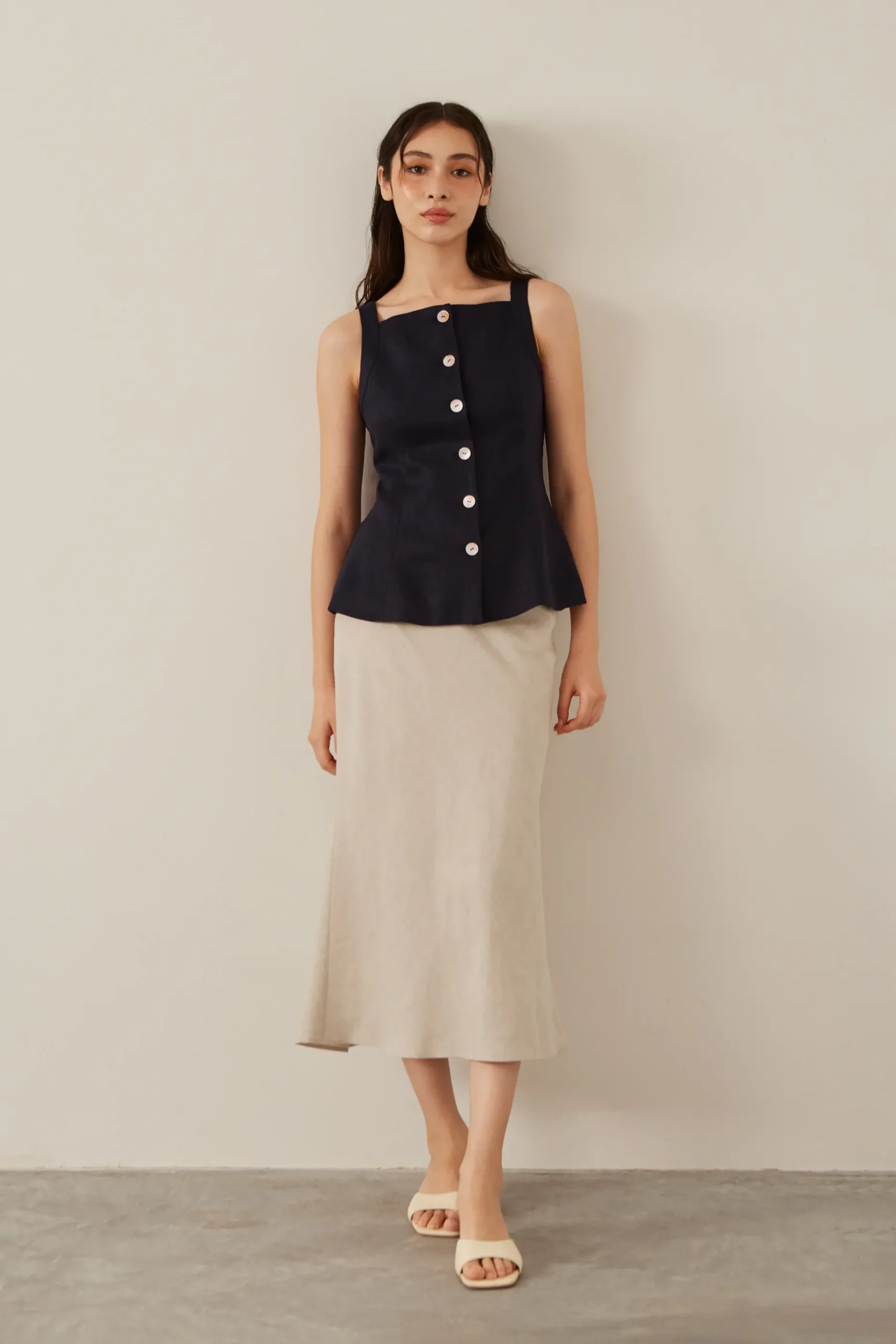 Linen Bias-Cut Midi Skirt