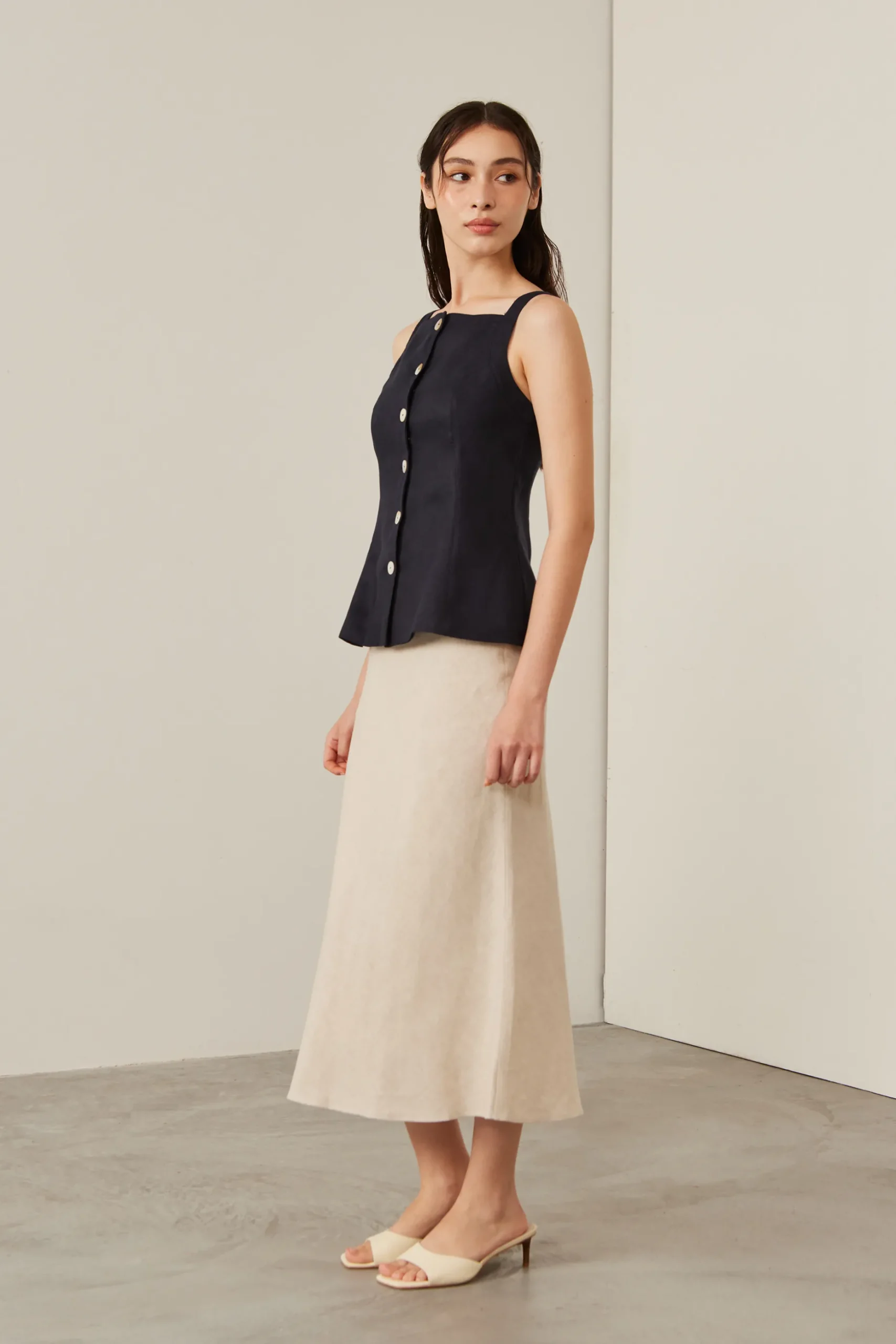 Linen Bias-Cut Midi Skirt