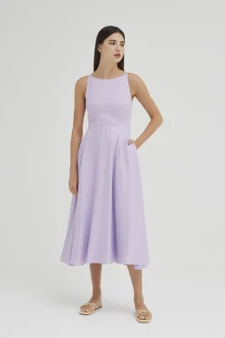 Linen Boat-Neck Midi Dress