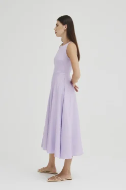 Linen Boat-Neck Midi Dress