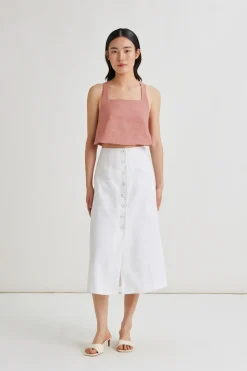 Linen Button-Down Midi Skirt