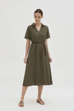 Linen Collared V-Neck Dress
