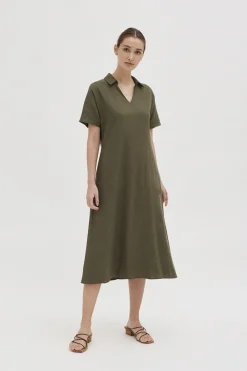 Linen Collared V-Neck Dress