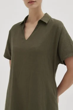 Linen Collared V-Neck Dress