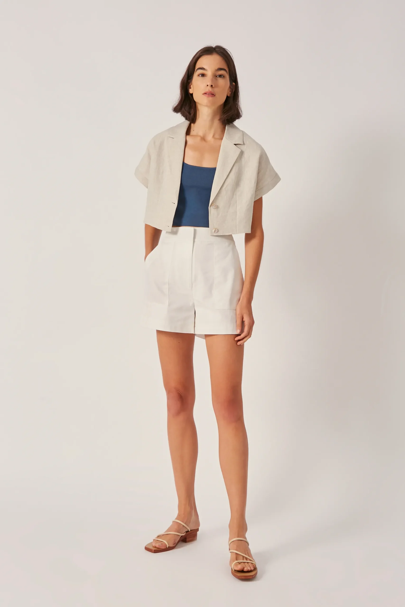 Linen Crop Collared Top