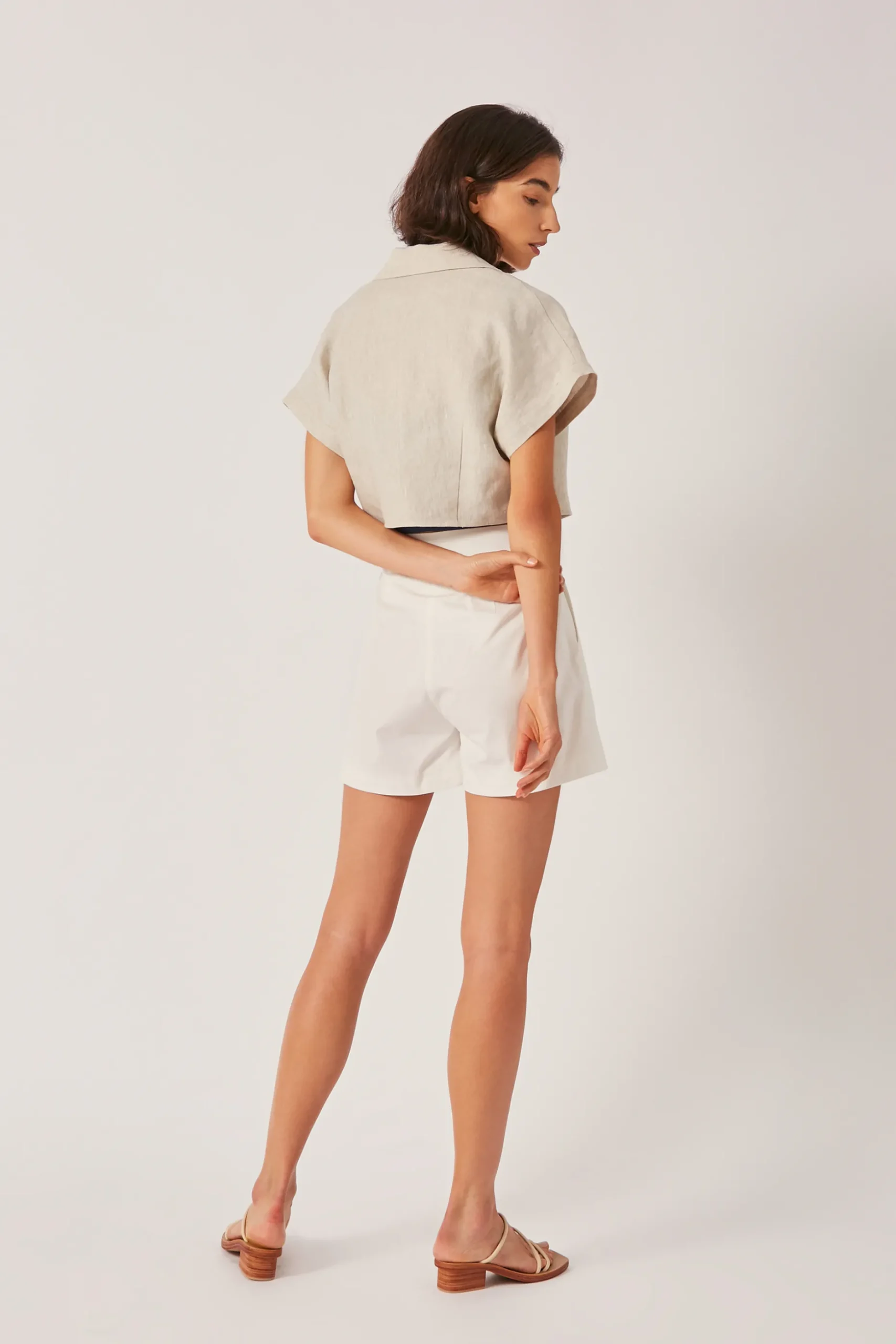 Linen Crop Collared Top
