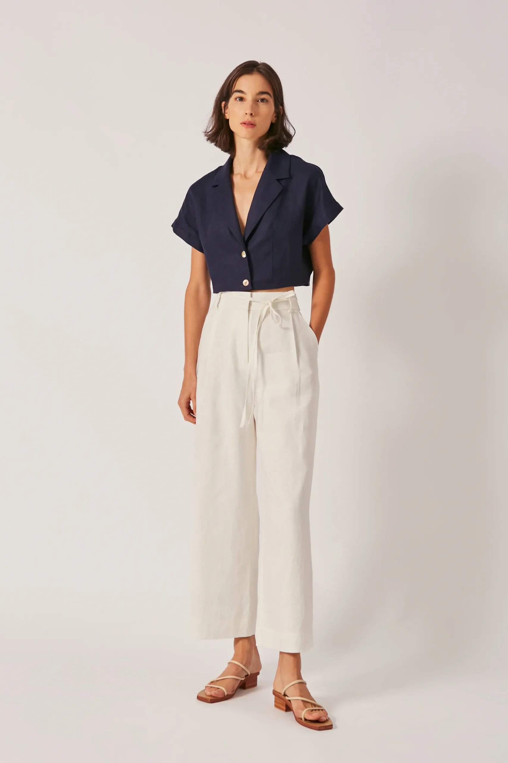 Linen Crop Collared Top