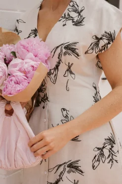 Linen Embroidered Cap Sleeve Dress