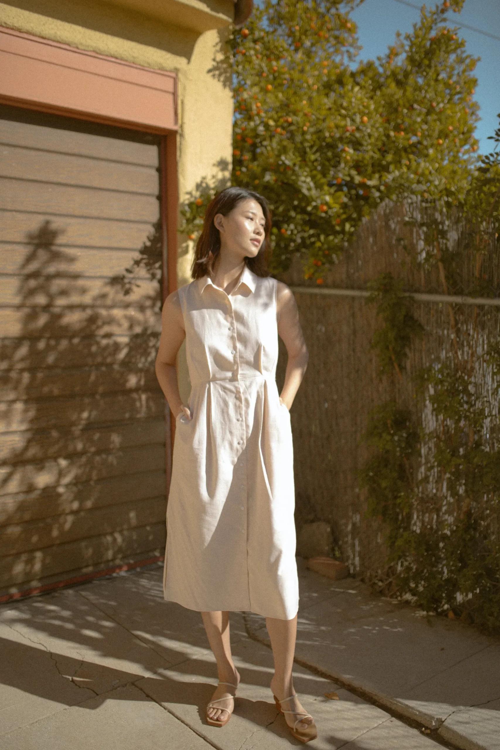 Linen Pleated Shirt Dress
