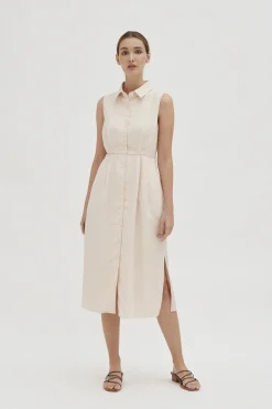 Linen Pleated Shirt Dress