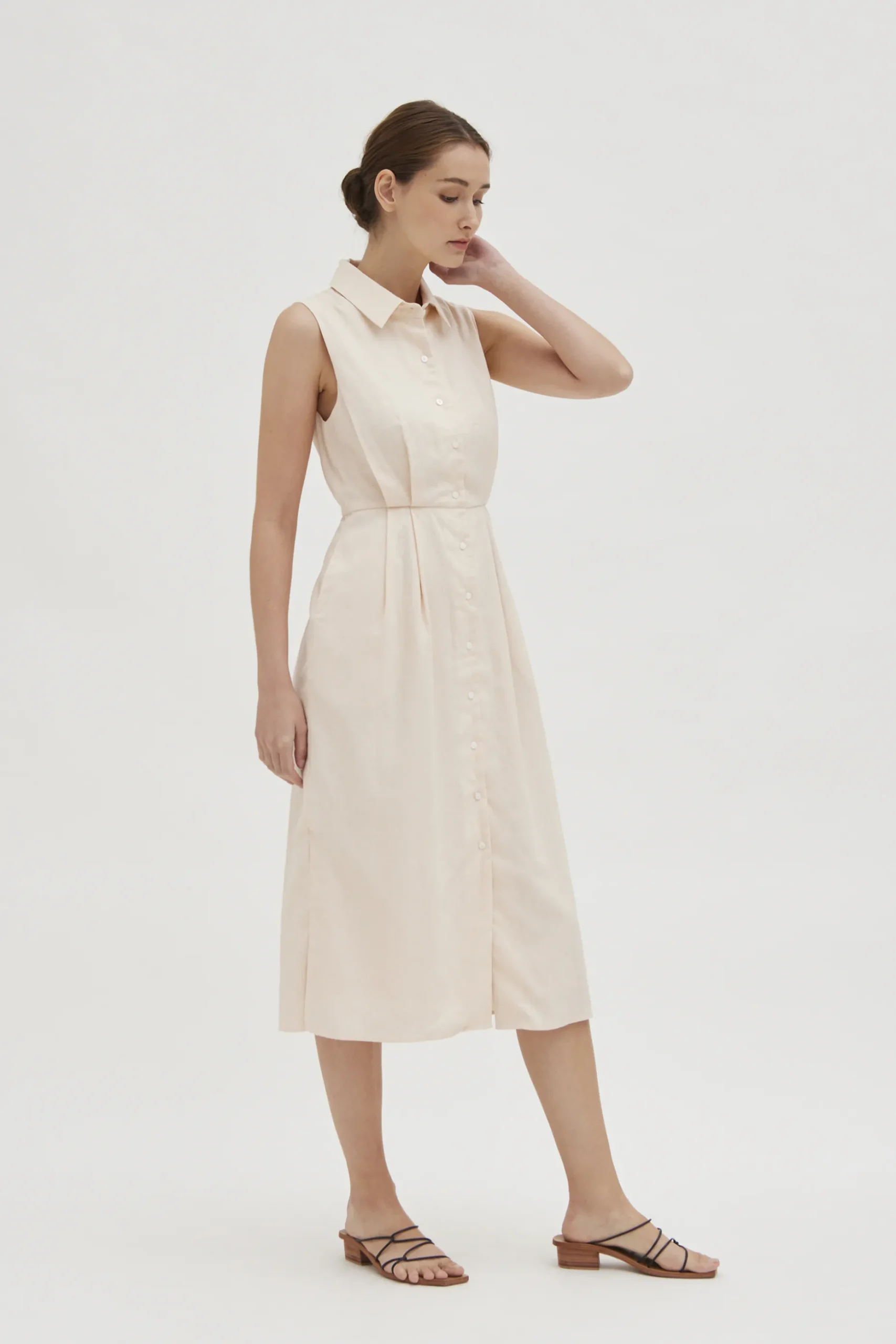 Linen Pleated Shirt Dress