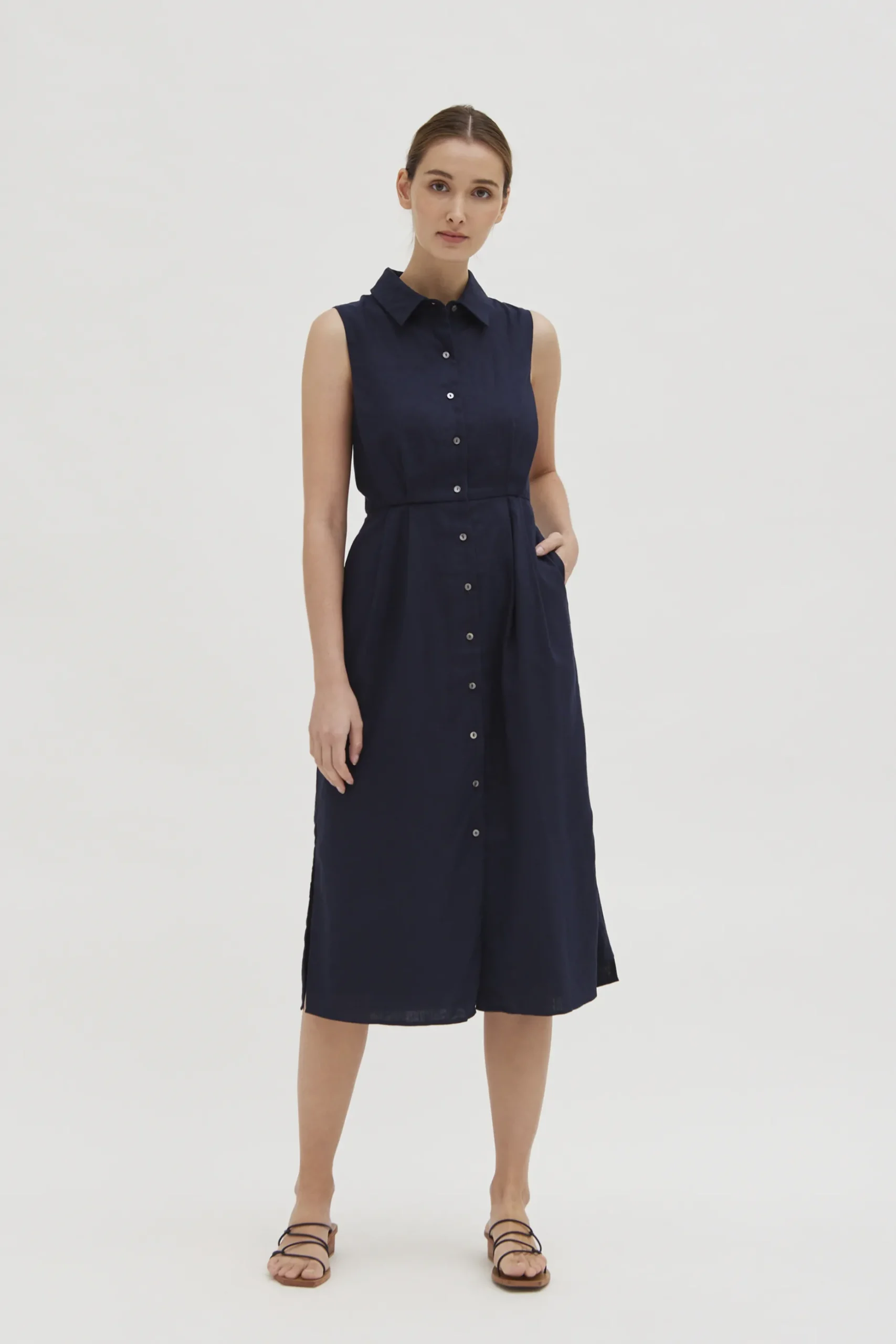 Linen Pleated Shirt Dress