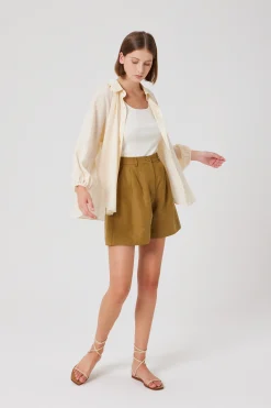 Lyocell Pleated High-Waist Shorts