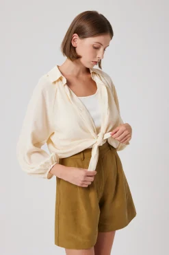 Lyocell Pleated High-Waist Shorts