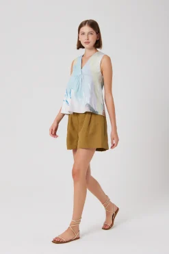 Lyocell Pleated High-Waist Shorts