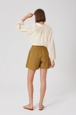 Lyocell Pleated High-Waist Shorts