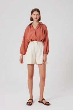 Lyocell Pleated High-Waist Shorts