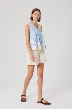 Lyocell Pleated High-Waist Shorts