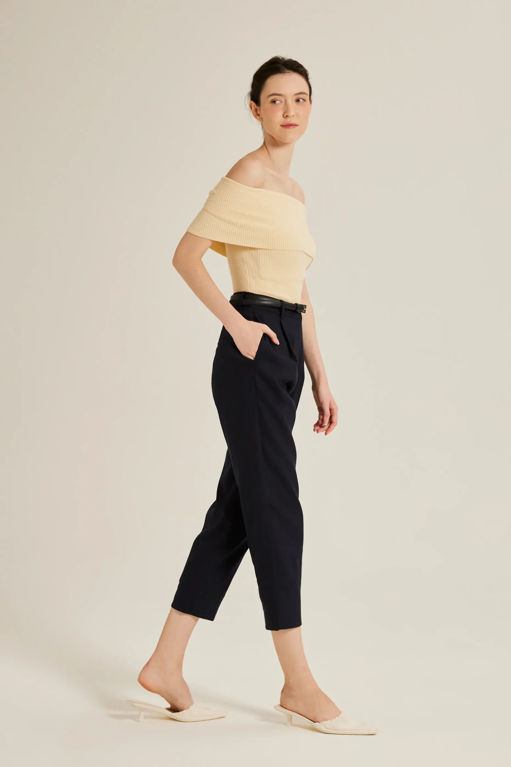 Off-Shoulder Bouclé Knit Top