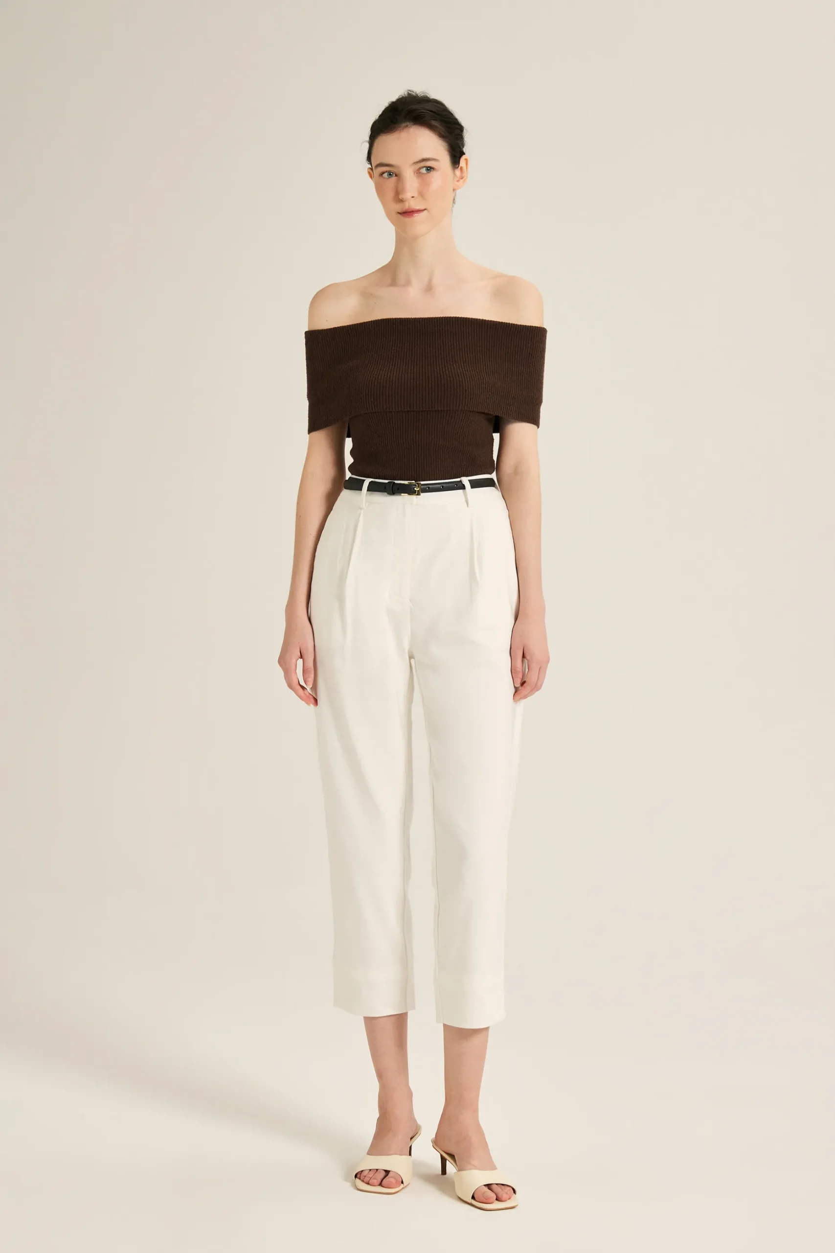 Off-Shoulder Bouclé Knit Top