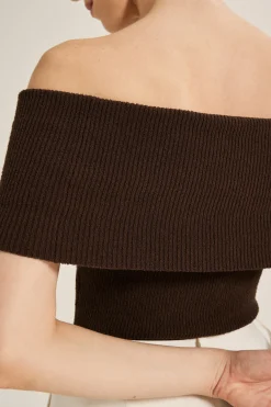 Off-Shoulder Bouclé Knit Top