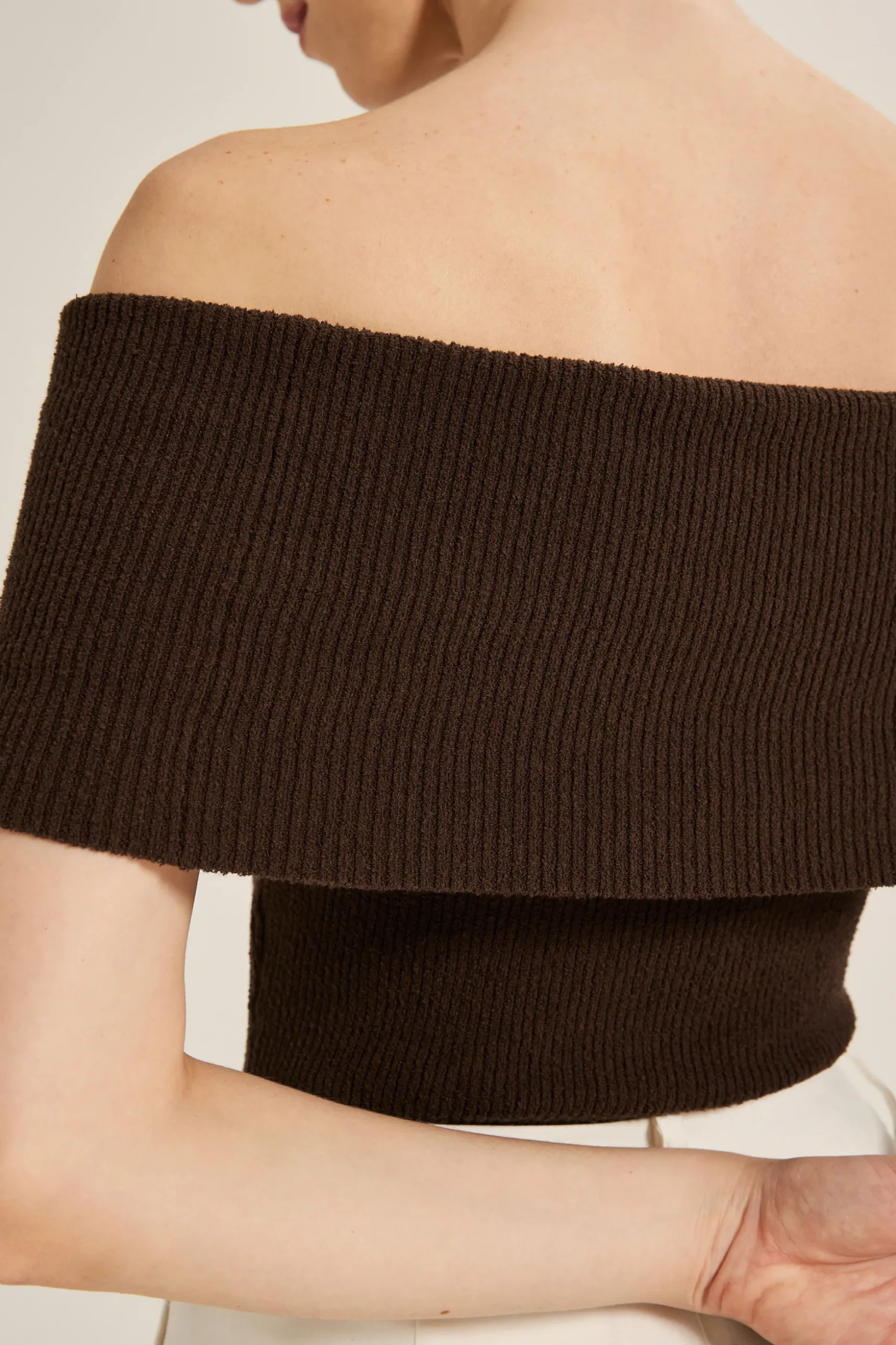 Off-Shoulder Bouclé Knit Top