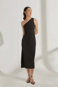 One-Shoulder Jersey Pleat Dress