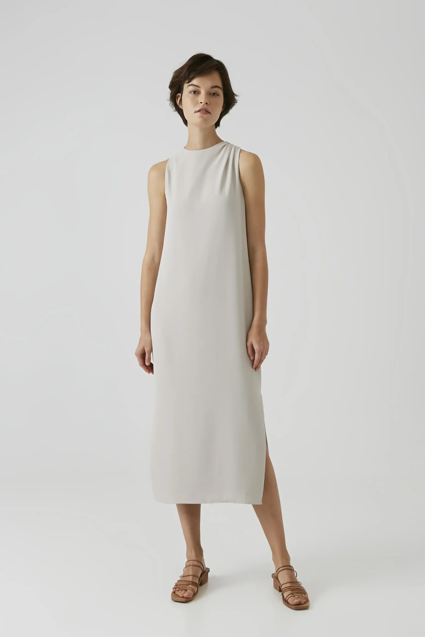 One-Shoulder Pleat Maxi Dress