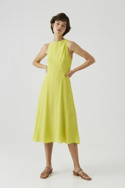 One-Shoulder Pleat Midi Dress