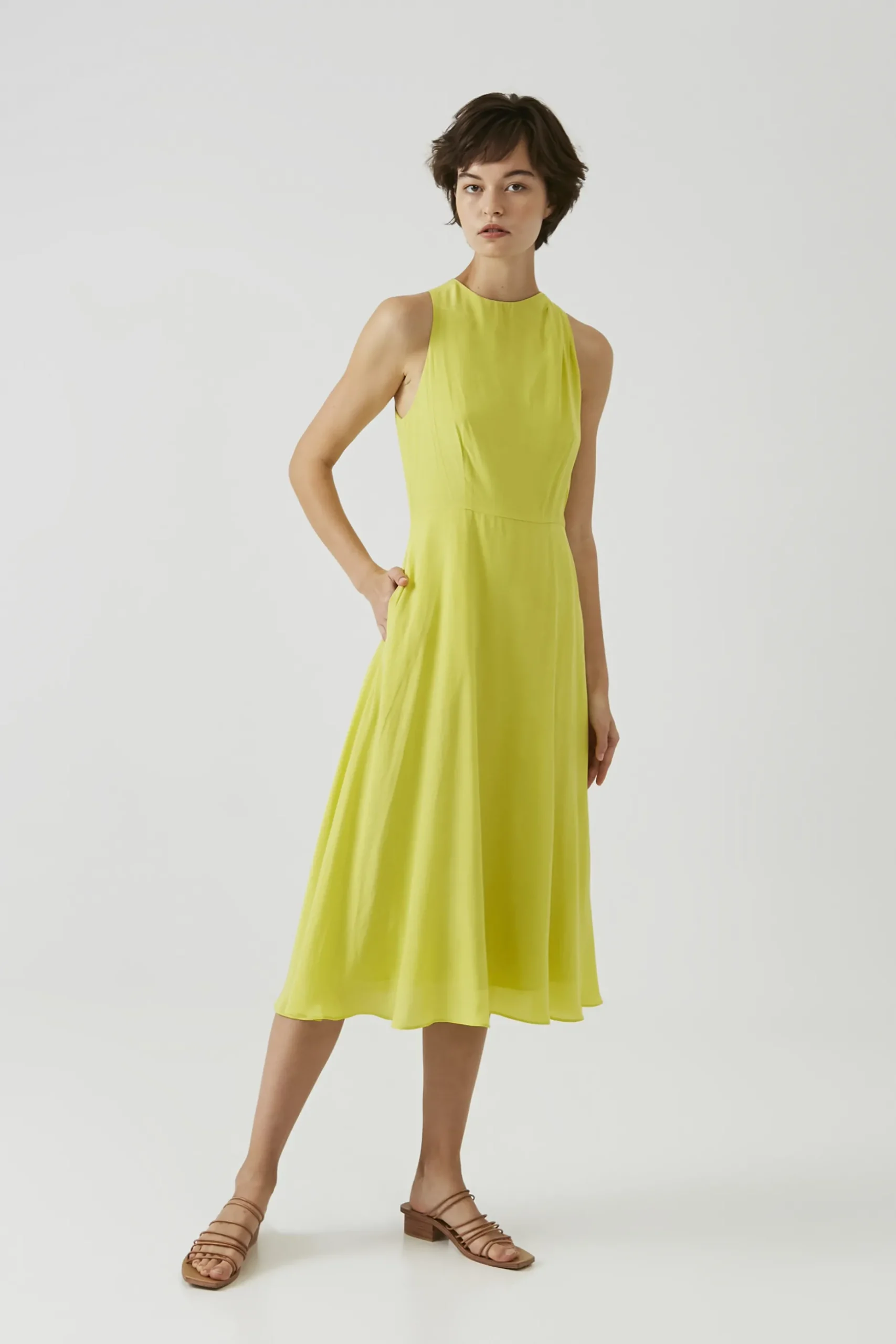 One-Shoulder Pleat Midi Dress