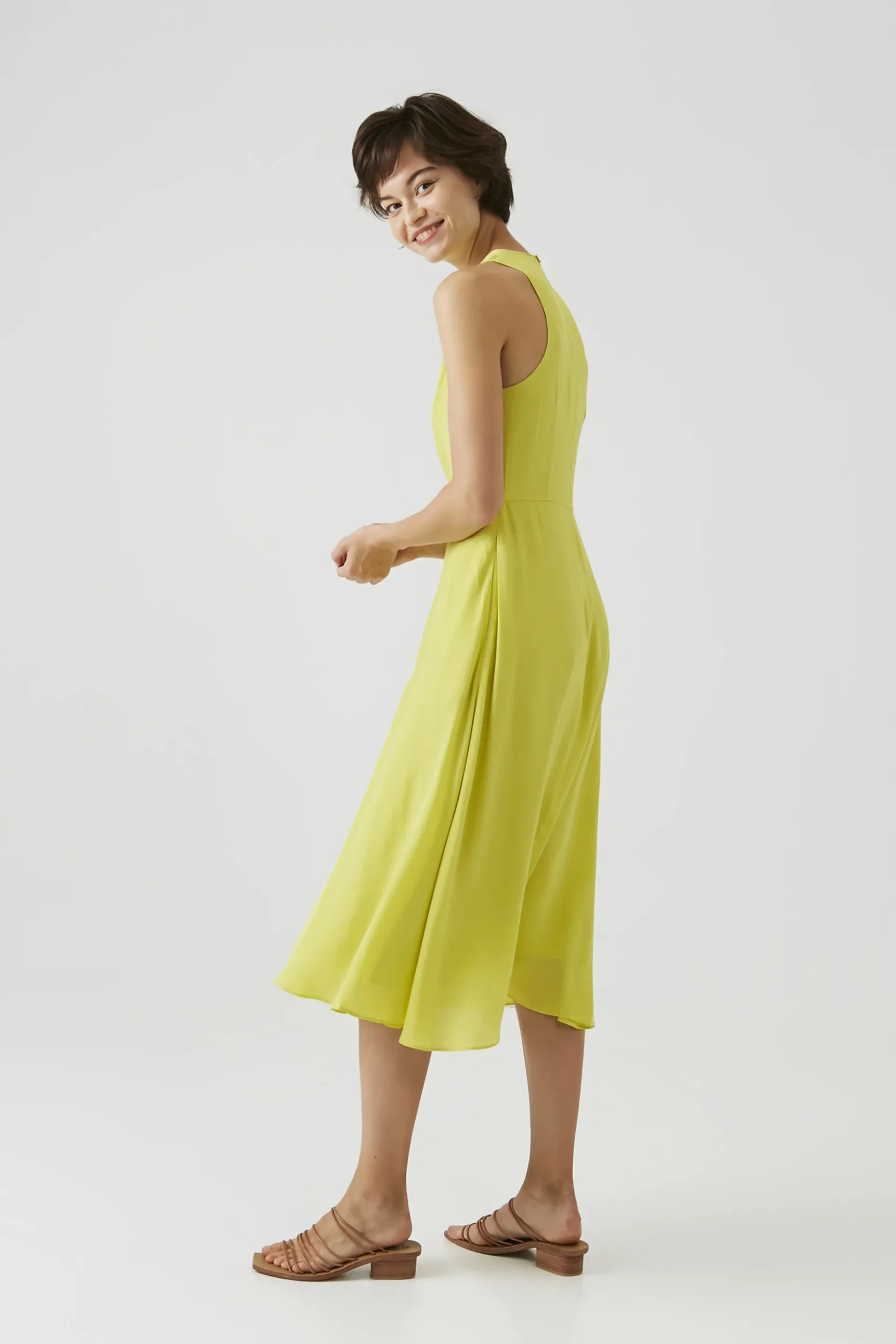 One-Shoulder Pleat Midi Dress