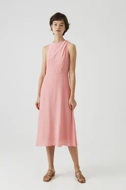 One-Shoulder Pleat Midi Dress