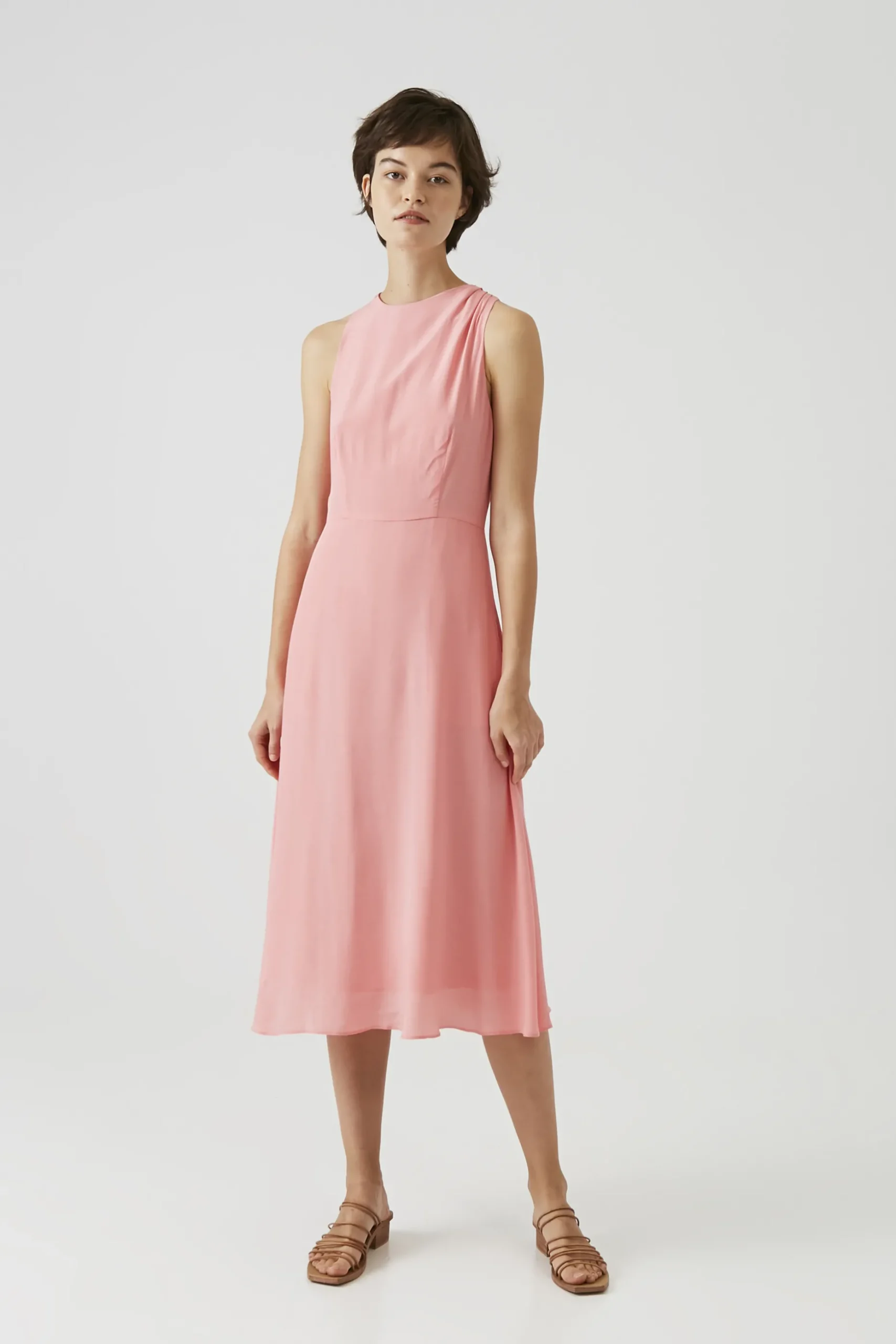 One-Shoulder Pleat Midi Dress