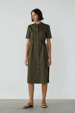 Organic Cotton Mandarin Collar Shirt Dress